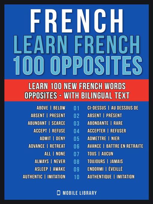 Cover image for French--Learn French --100 Opposites